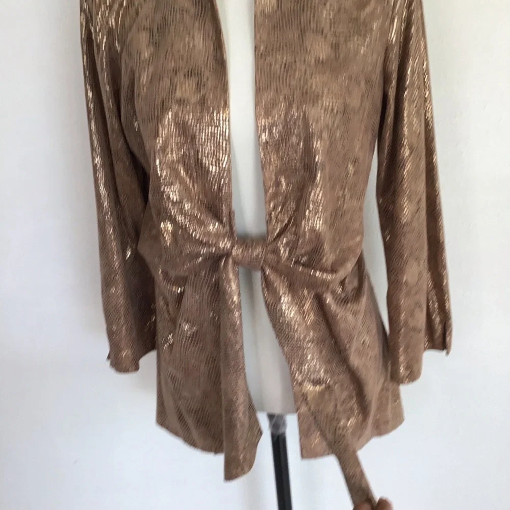 Mishca Elegant Shimmering Rose Gold Women's Tie Front Party Blazer Size M